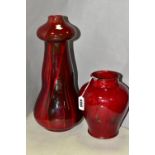 TWO HOWSONS ART POTTERY VASES 1912-1915, comprising an unmarked vase of tapering form with a bulbous