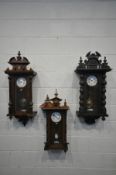 THREE VARIOUS LATE 19TH CENTURY VIENNA WALL CLOCKS, one signed Gustav Becker, height 100cm (