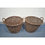 TWO WICKER LOG BASKETS, diameter 60cm x height 45cm