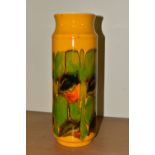 A 1960'S POOLE 'DELPHIS' VASE, shape 93 stamped on base, green, red and black on a yellow ground,