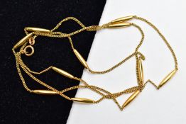 A YELLOW METAL NECKLACE, designed as a series of plain polished tubular links, to the flat curb link