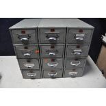 A SET OF VETERAN SERIES FILING DRAWS comprising twelve stackable filing draws/cabinets