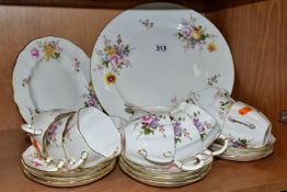 ROYAL CROWN DERBY 'DERBY POSIES' PATTERN TEA WARES, comprising nine cups, nine saucers, milk jug,