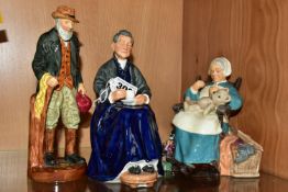 THREE ROYAL DOULTON FIGURINES, comprising 'The Cup of Tea' marks on base HN2322, height 19cm, 'The