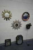 A MANLEY SUNBURST CLOCK, diameter 61cm, an Elexacta sunburst clock, a cuckoo clock with three