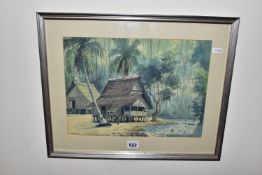 ABU BAKAR IBRAHIM (MALAYSIA 1925-1977) AN UNTITLED MALAYSIAN VILLAGE SCENE, traditional dwellings