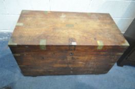 A HARDWOOD CAMPAIGN CHEST, with twin metal handles (condition - surface marks and stains)