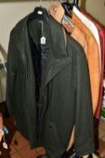 FIVE VINTAGE JACKETS AND SIX BOXED PAIRS OF MEN'S SHOES, comprising a 1980s style tan coloured