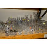 A QUANTITY OF CUT GLASS ETC, to include a Stuart carafe, a pair of boxed Stuart whiskey tumblers,