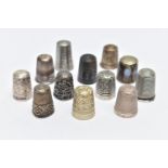 TWELVE THIMBLES, to include six with silver hallmarks, approximate gross weight 27.0 grams, six