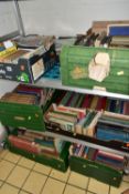 BOOKS, seven boxes containing titles in hardback and paperback format, subjects include English,