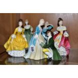 FIVE ROYAL DOULTON FIGURINES/FIGURE GROUPS, comprising The Suitor HN2132, Southern Belle HN2229 (