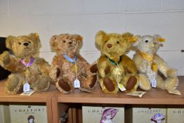 FOUR STEIFF DANBURY MINT YEAR TEDDY BEARS, comprising Millennium 2000 bear with blonde fur, height