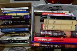 EROTIC LITERATURE, two boxes containing twenty-four titles in hardback and paperback literature,