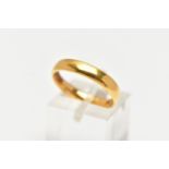A 22CT GOLD BAND RING, plain polished band yellow gold, one inside edge chamfered, approximate