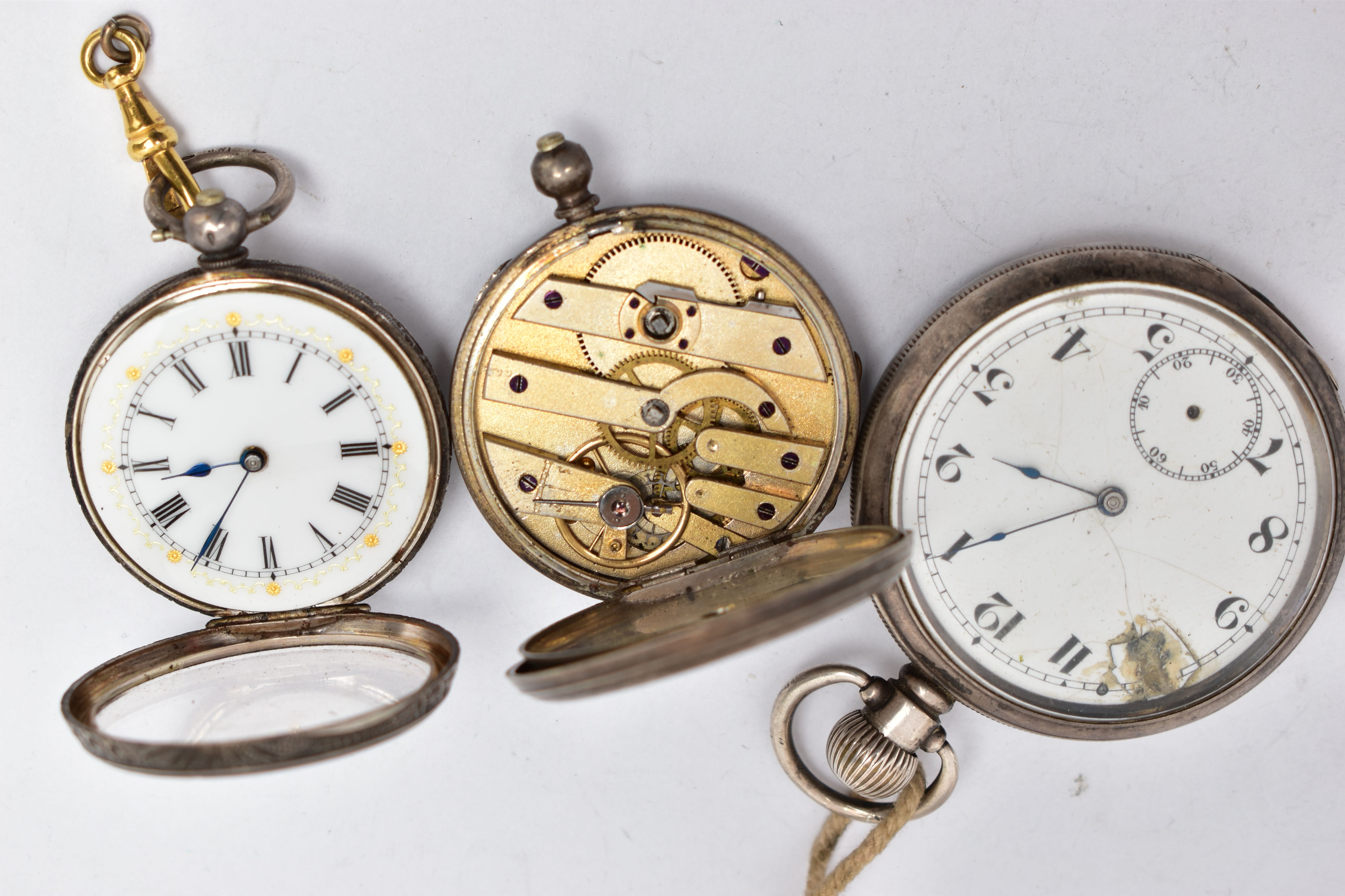 THREE OPEN FACE POCKET WATCHES, the first a silver cased pocket watch, hand wound movement, Arabic - Image 5 of 5