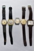 FIVE GENTS WRISTWATCHES, to include a 'Minera' manual wind, round gold dial signed 'Minera,