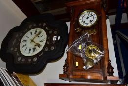 A FRENCH JAPY FRERES WALL CLOCK AND FRENCH VINEYARD CLOCK, the wooden cased Japy Freres wall clock