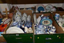 SIX BOXES OF ASSORTED CERAMICS, to include a Spode 2000 Millenium collector's plate, T.C blue and