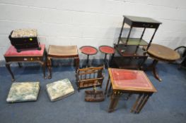 A SELECTION OF OCCASIONAL FURNITURE, to include a two dressing stools (one Sd) a circular lamp