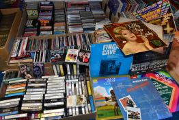 SEVEN BOXES OF LPS CDS, TAPE CASSETTES AND 45 RPM RECORDS, to include over sixty LP records from the