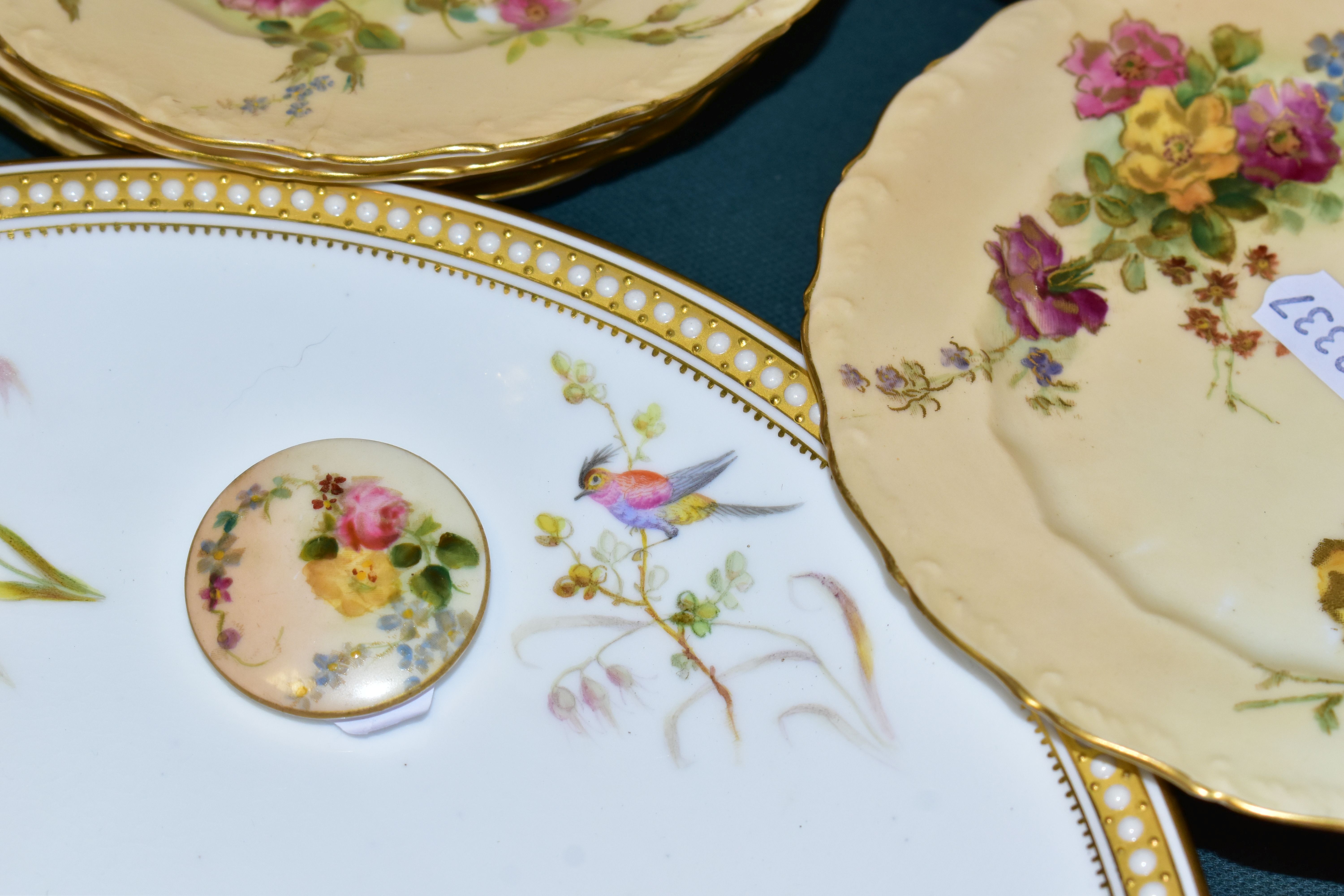 A GROUP OF ROYAL WORCESTER PORCELAIN, comprising four nineteenth century plates hand painted with - Image 3 of 8