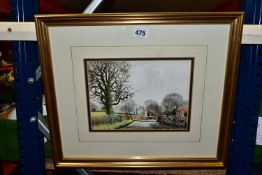 ATTRIBUTED TO LAWRENCE (LARRY ) RUSHTON (CONTEMPORARY) A WINTER LANDSCAPE, depicting farm