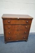 A VICTORIAN MAHOGANY CHEST OF FOUR LONG GRADUATED DRAWERS, width 104cm x depth 56cm x height
