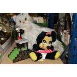 A STEIFF WHITE PLUSH CAT, sitting position, height approx. 32cm, length to end of tail approx. 50cm,
