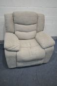 AN OATMEAL UPHOLSTERED ELECTRIC RECLING ARMCHAIR (condition - PAT pass and working)