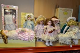 A COLLECTION OF TEN ASSORTED COLLECTABLE PORCELAIN DOLLS, comprising an Alberon 'Beatrix' and '