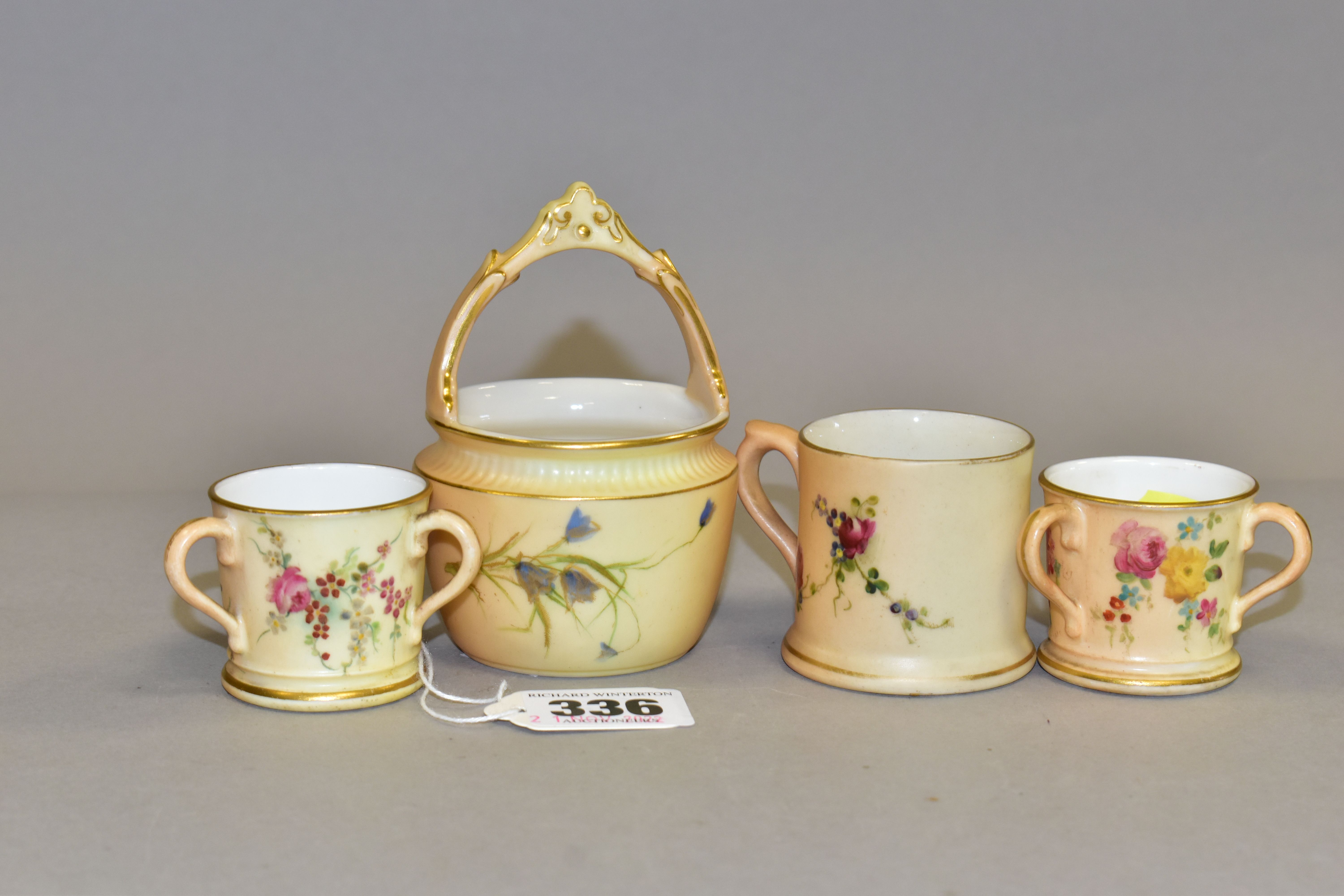 FOUR PIECES OF ROYAL WORCESTER BLUSH IVORY WARES, each printed and tinted with flowers, with green - Image 2 of 4
