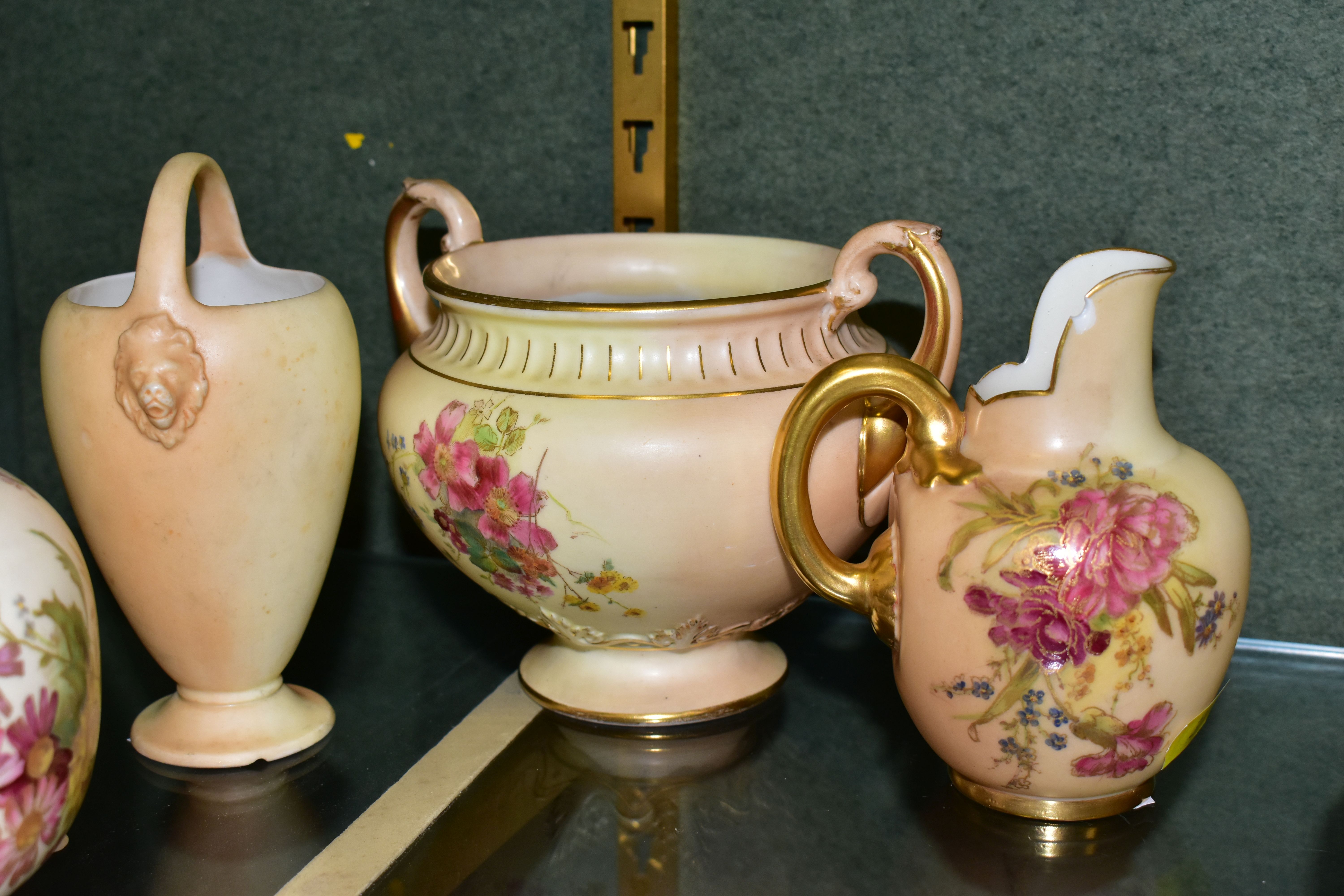 SIX PIECES OF ROYAL WORCESTER BLUSH IVORY PORCELAIN, comprising a teapot printed and tinted with - Image 8 of 9