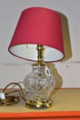 A WATERFORD CRYSTAL TABLE LAMP, with a crimson shade, height 27cm (1) (Condition report: not tested,