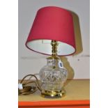 A WATERFORD CRYSTAL TABLE LAMP, with a crimson shade, height 27cm (1) (Condition report: not tested,