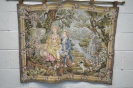 A FRANKLIN MINT JARDIN D'AMOUR TAPESTRY, by Marc Waymel, with gilt hanging rail, width 114cm x