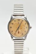 A GENTS 'OMEGA' WRISTWATCH, manual wind non-running, round discoloured champagne dial signed '
