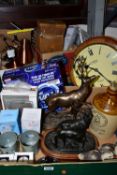 THREE BOXES AND LOOSE LAMP, CLOCK, FISHING RODS AND SUNDRY HOMEWARES, to include a boxed John