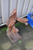 A TERRACOTTA DRAGON FIGURED ROOF END CAP 68cm high (Condition: some losses and historical cracks)