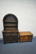 AN OAK DUTCH DRESSER, width 92cm x depth 44cm x height 179cm, and an oak blanket chest (condition:-