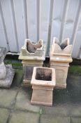 THREE VINTAGE CHIMNEY POTS including two taller and one shorter 79cm ,72cm and 51cm respectively (