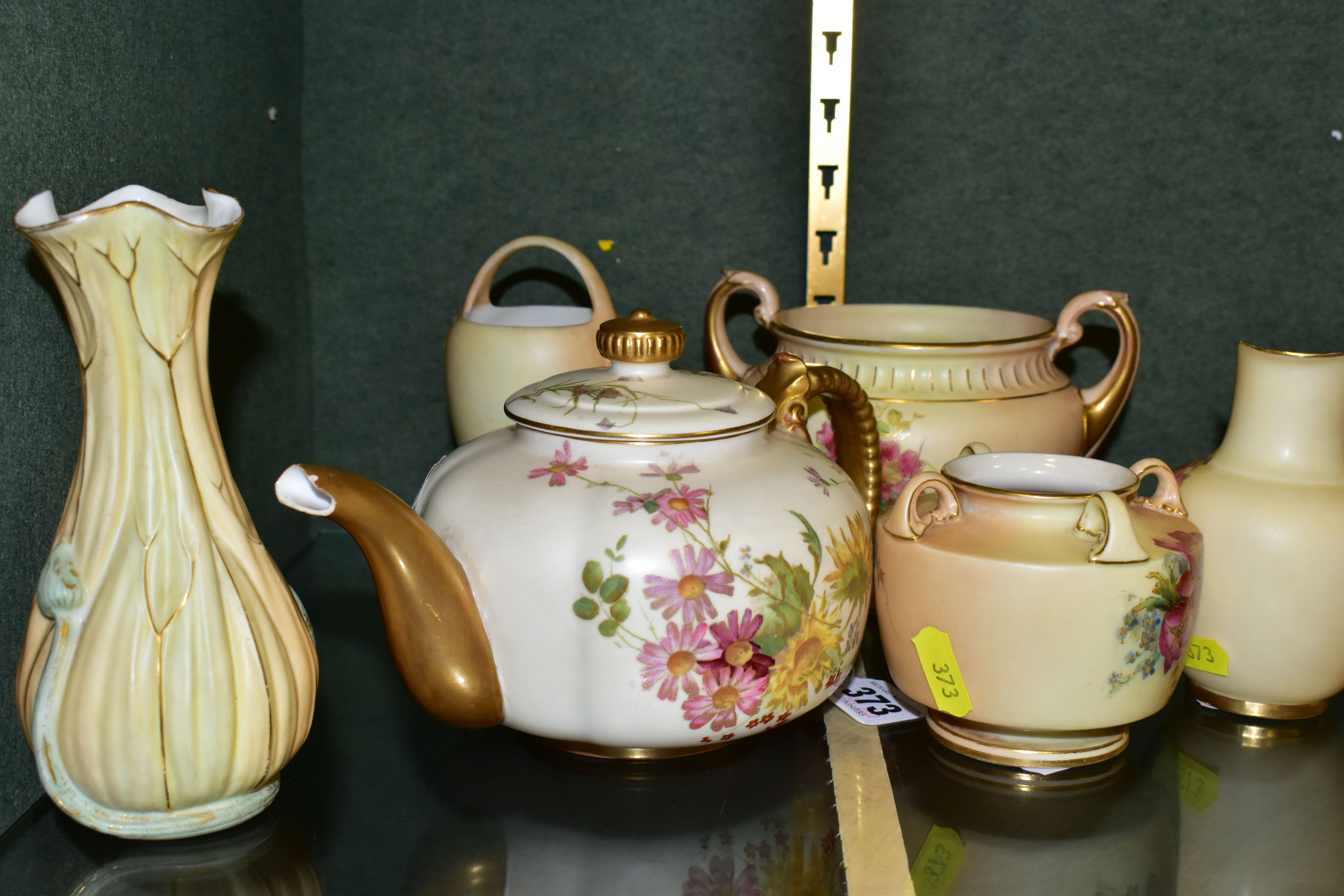 SIX PIECES OF ROYAL WORCESTER BLUSH IVORY PORCELAIN, comprising a teapot printed and tinted with - Image 4 of 9