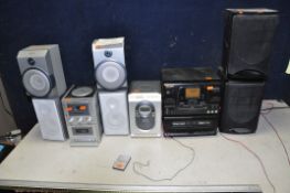 THREE MODERN MICRO HI FIS with speakers comprising of a Bush MN213CD (CD not reading), a Philips