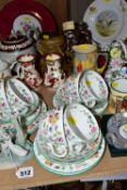 A GROUP OF CERAMICS AND MINTON 'HADDON HALL' PATTERN TEA WARES, comprising six tea cups (three are