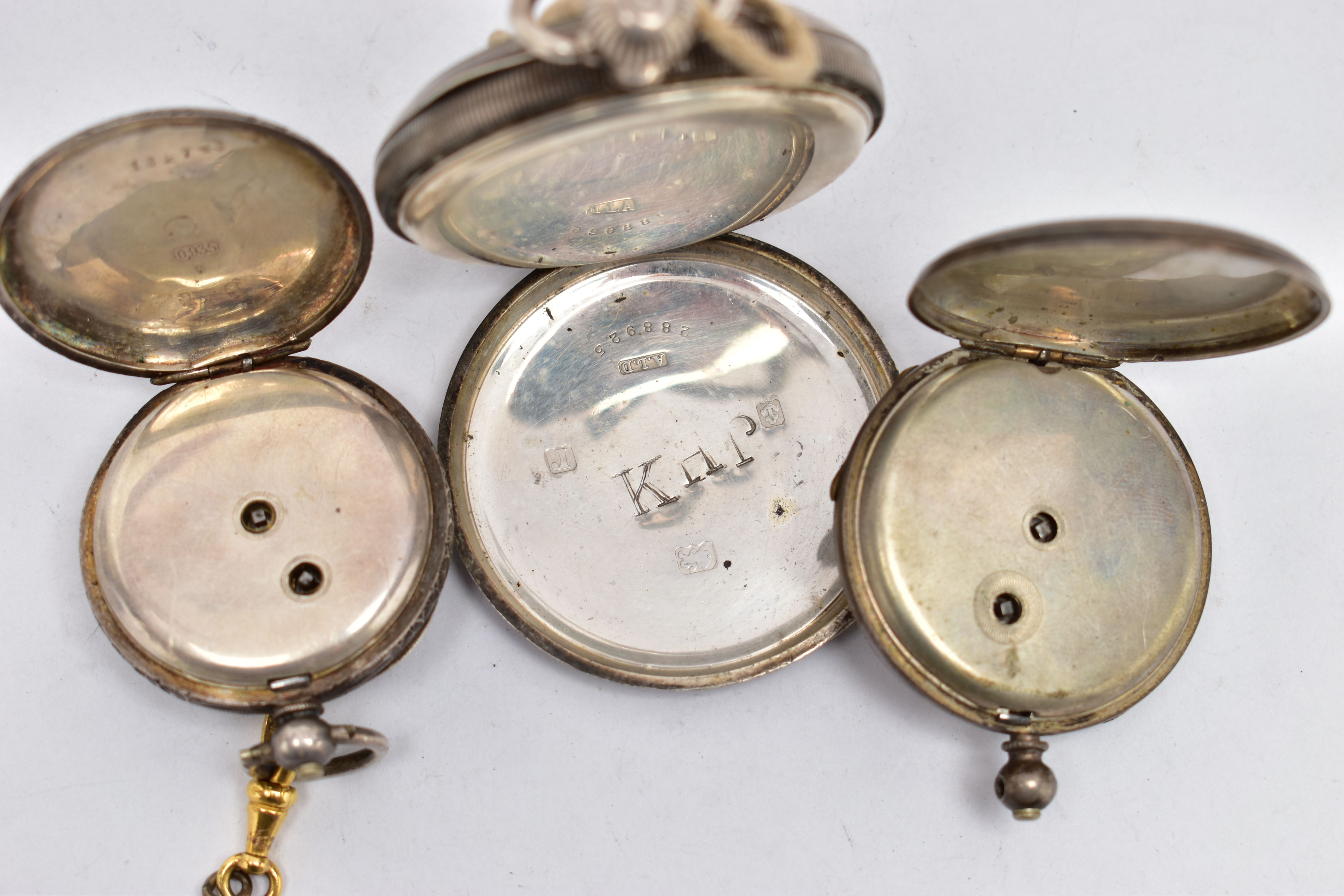 THREE OPEN FACE POCKET WATCHES, the first a silver cased pocket watch, hand wound movement, Arabic - Image 3 of 5