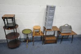 A SELECTION OF OCCASIONAL FURNITRE, to include an oak side table with a hinged storage underneath,