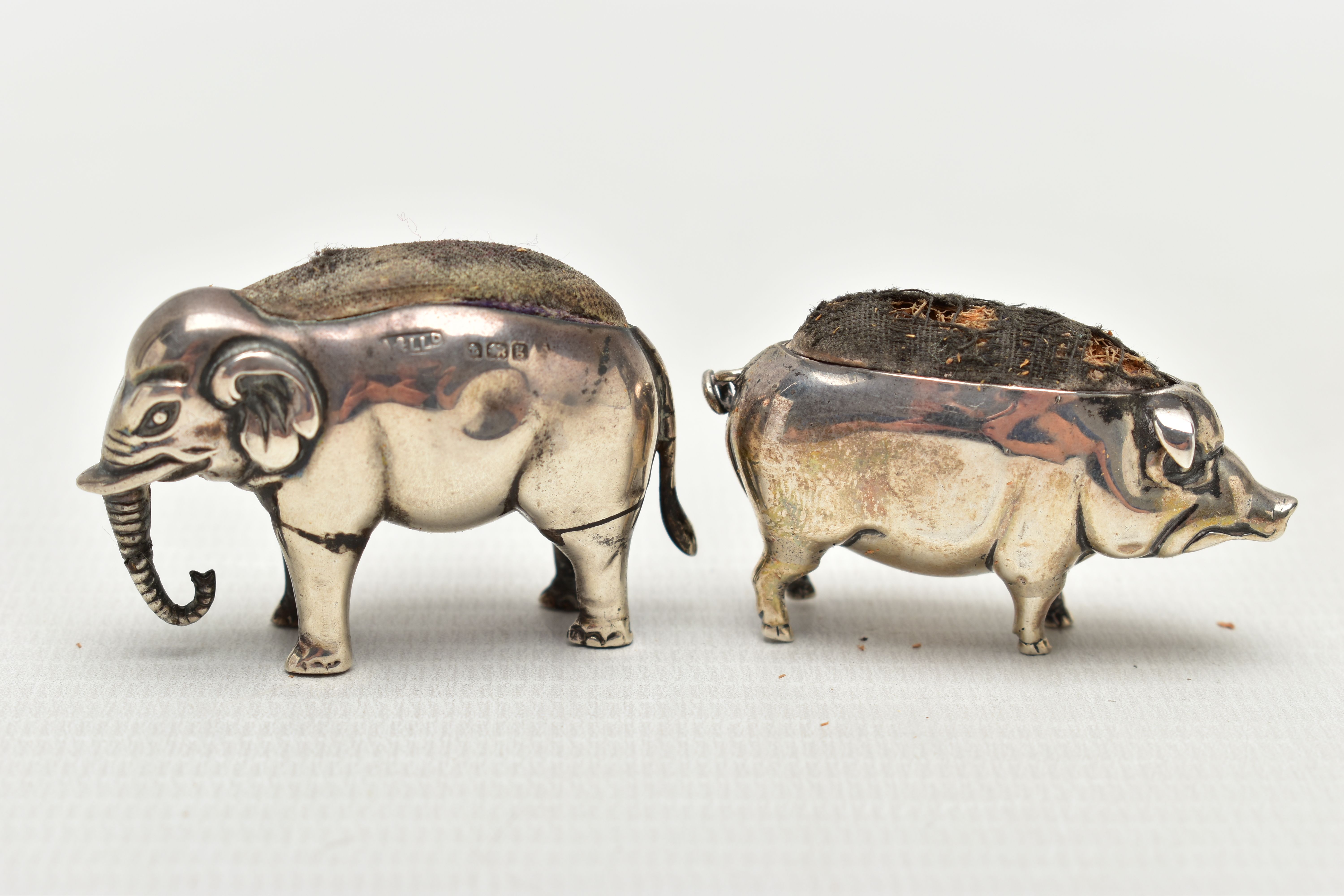 TWO EDWARDIAN SILVER PIN CUSHIONS, the first a small silver pig, approximate dimensions height - Image 2 of 3