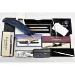 A BOX OF ASSORTED FOUNTAIN PENS, to include a boxed 'Fisher Space pen', a navy feather fountain pen,