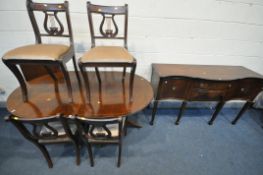 A MAHOGANY TWIN PEDESTAL DINING TABLE, with a single additional leaf, extended length 213cm x closed