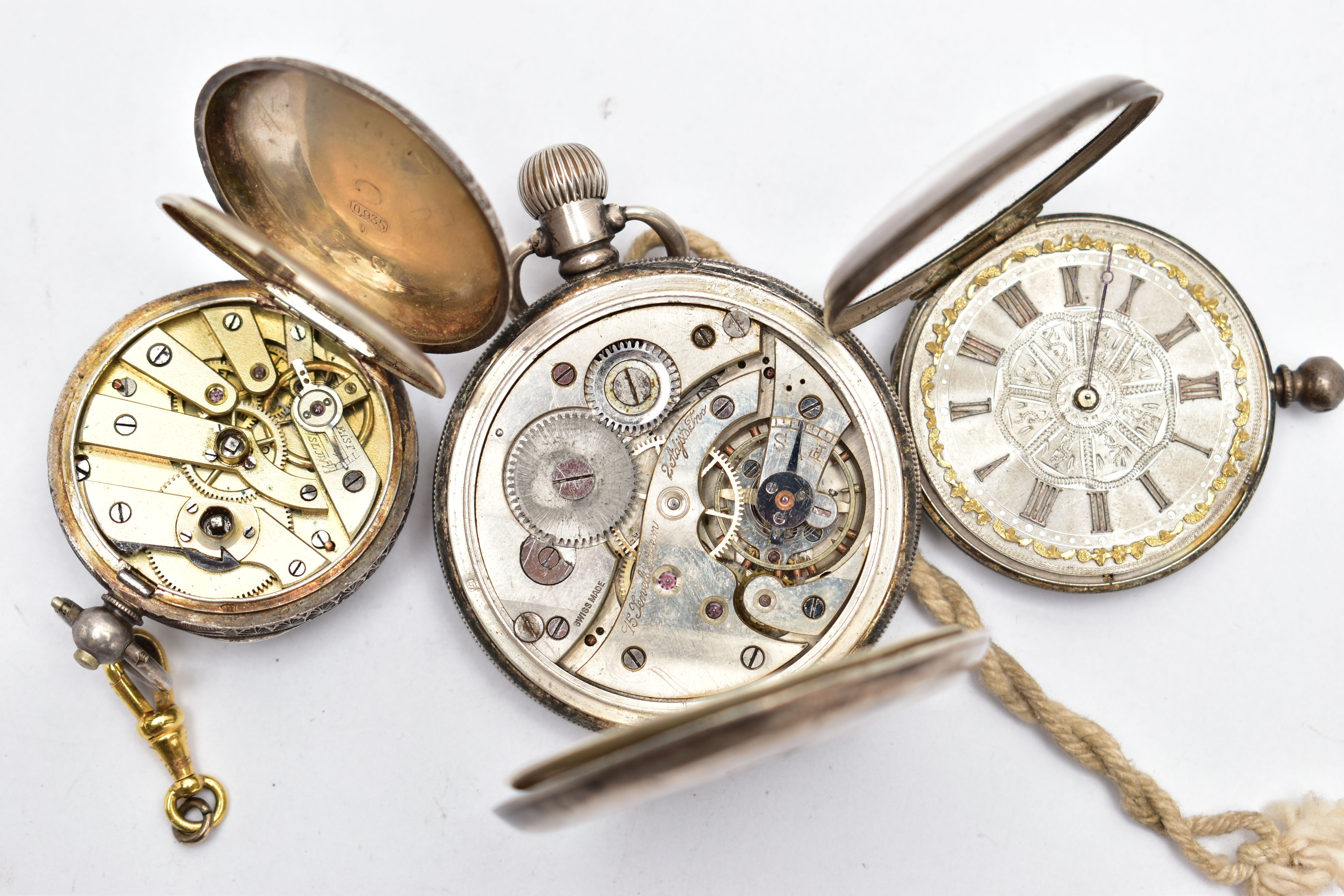 THREE OPEN FACE POCKET WATCHES, the first a silver cased pocket watch, hand wound movement, Arabic - Image 4 of 5